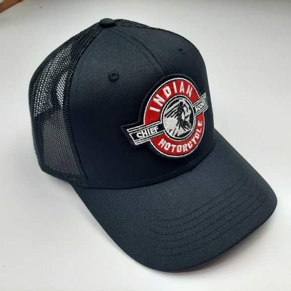 Indian Motorcycle Embroidered Patch Low Profile Mesh Snapback Black Hat Cap - Picture 3 of 4